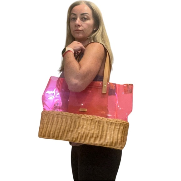 Frances Valentine “Margaret” Wicker PVC Large Tote Shoulder Bag Hot Pink NWOT - Picture 12 of 12